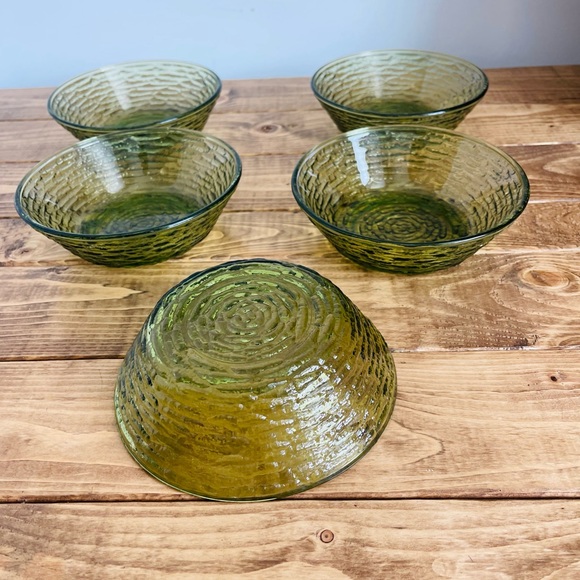 Dining Vintage Midcentury Retired Anchor Soreno Green Cereal Bowl Set